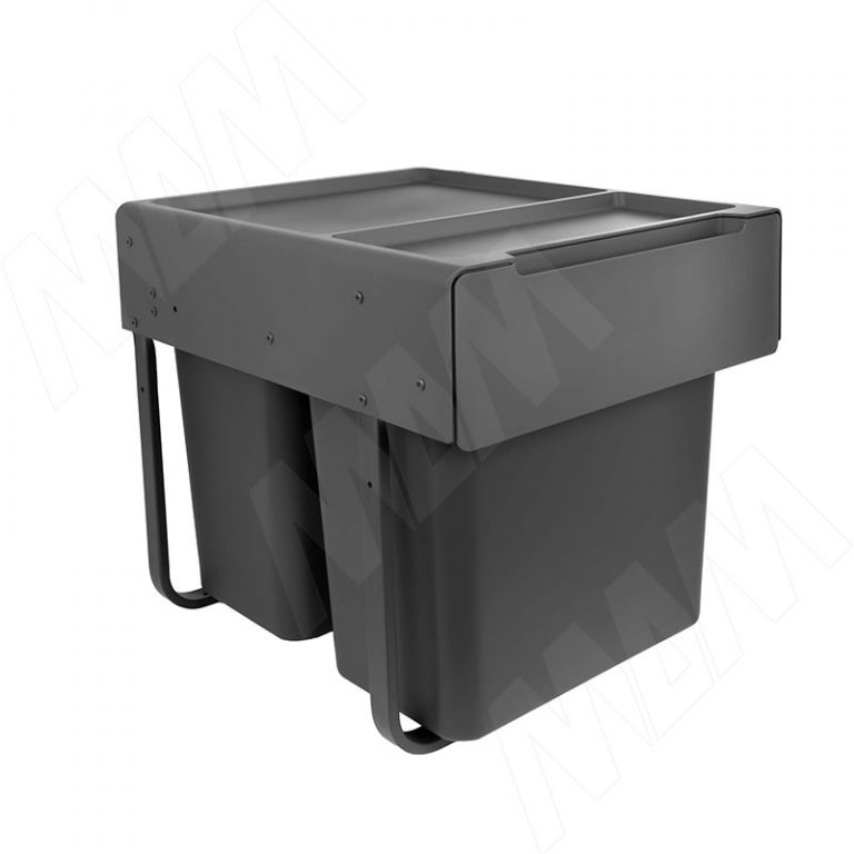 EASYBOX F45 Корзина встраиваемая для мусора выдвижная с доводчиком и крышкой-полкой, объём 50 (2×25) л, цвет тёмно-серый