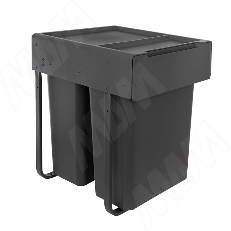 EASYBOX F45 Корзина встраиваемая для мусора выдвижная с доводчиком и крышкой-полкой, объём 60 (2×30) л, цвет тёмно-серый