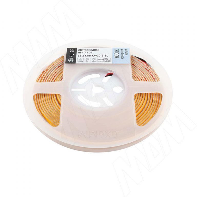 LUX, COB лента светодиодная, 504 диодов, 12V, 5 м, основание 5 мм, CRI 90, холодный белый 6000К, IP20, 6W