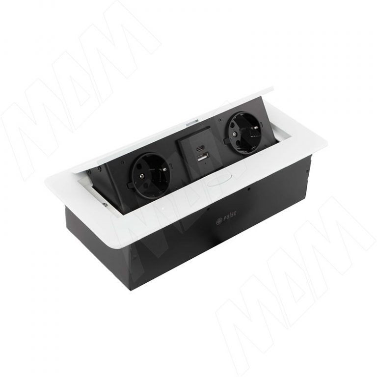 POP-UP выдвижной блок розеток, 265*118 мм, 2 розетки, 1 USB, 1 USB Type-C, быстрая зарядка, белый