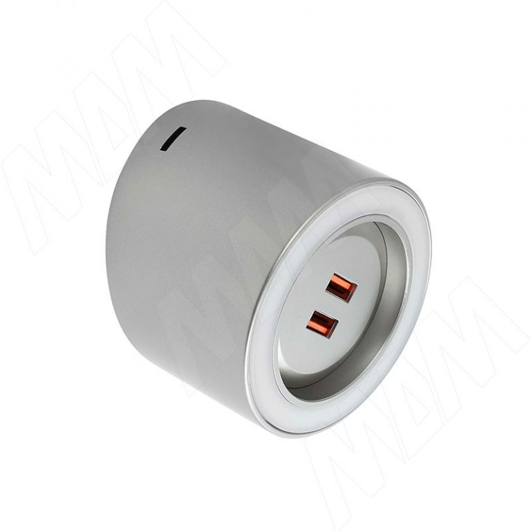 UNIKA Светильник круглый, 2 USB-розетки, стальной, 24V, нейтральный белый 3900К, 4,5W